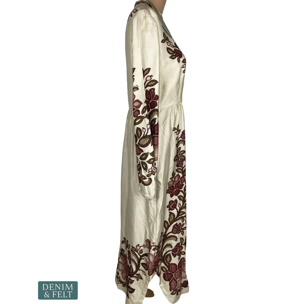 NEW Farm Rio Renata Floral Sand Midi Dress Lyocell Button Front Embroidered MED - Picture 7 of 16
